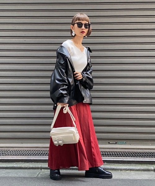 PAGEBOY（ページボーイ）の「エコレザーBIGジャケット【追加予約】（ジャケット/アウター・レディース・オフホワイト/ブラック/マロン・F）」の15枚目の写真