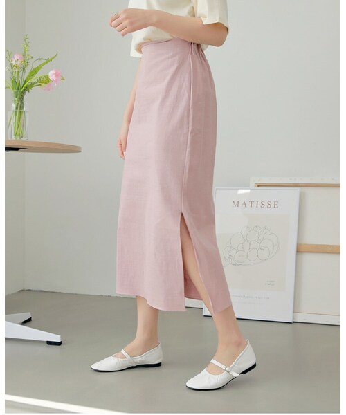 HOTPING(ホッピン)の「6Colorsサイドディープスリットコットンスカート(スカート・レディース・Pink/Blue/Yellow/Purple/Black/Red・フリーサイズ)」の1枚目の写真
