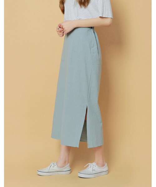 HOTPING(ホッピン)の「6Colorsサイドディープスリットコットンスカート(スカート・レディース・Pink/Blue/Yellow/Purple/Black/Red・フリーサイズ)」の3枚目の写真