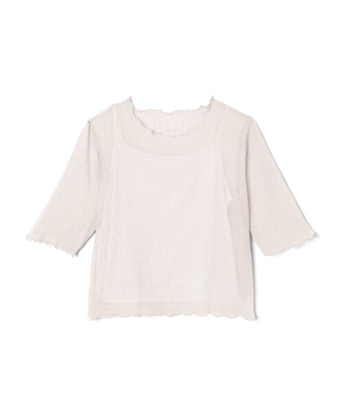 GRL（グレイル）の「キャミソール付き楊柳シアーメロウトップス（Tシャツ/カットソー・レディース・グレージュ/グリーン/オフホワイト/ブラック・M）」の2枚目の写真