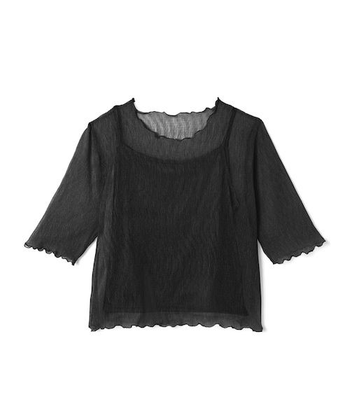 GRL（グレイル）の「キャミソール付き楊柳シアーメロウトップス（Tシャツ/カットソー・レディース・グレージュ/グリーン/オフホワイト/ブラック・M）」の3枚目の写真