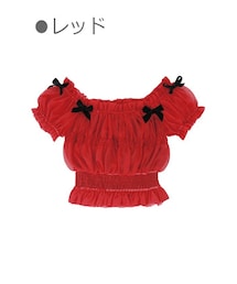 Bobon21 | シャーリングミニ丈肩出しトップス-全３色-(シャツ/ブラウス)
