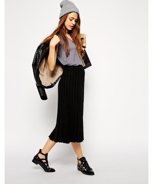 asos(エイソス)の「ASOS Pleated Midi Skirt In Knit(スカート・レディース・black・US 0/US 10/US 12/US 14/US 2/US 4/US 6/US 8)」の1枚目の写真