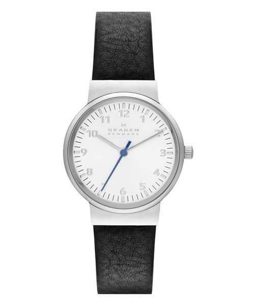 SKAGEN(スカーゲン)の「Skagen 'Ancher' Round Leather Strap Watch, 26mm(アナログ腕時計・レディース・Black/ Silver)」の1枚目の写真