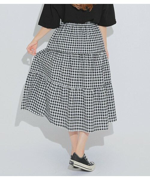 HOTPING（ホッピン）の「ギンガムチェックティアードスカート（スカート・レディース・Blue/Black/Yellow・フリーサイズ）」の2枚目の写真
