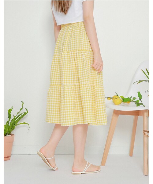 HOTPING（ホッピン）の「ギンガムチェックティアードスカート（スカート・レディース・Blue/Black/Yellow・フリーサイズ）」の3枚目の写真