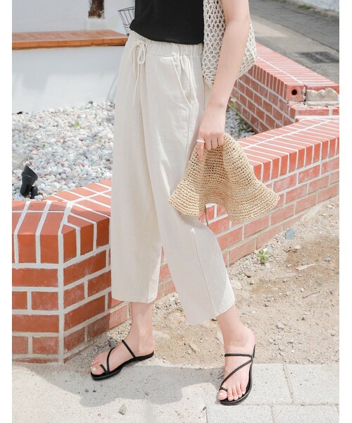 HOTPING（ホッピン）の「ウエストゴムリネン調コットンワイドパンツ（その他パンツ・レディース・Brown/Beige・S/M/L/XL/2XL/3XL）」の2枚目の写真