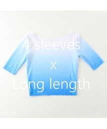 Sea blue - 4 sleeve × Long - Gradient mesh ballet tops / 4分袖×ロング丈 グラデーションメッシュバレエトップス