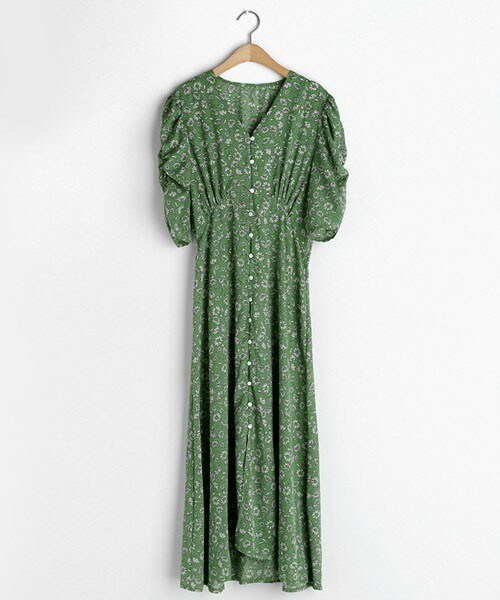 DHOLIC（ディーホリック）の「ボタン花柄パフワンピース（ワンピース・レディース・ホワイト/グリーン/ブルー・FREE）」の2枚目の写真