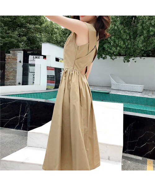 no brand（ノーブランド）の「バック クロス コットン フレア Aライン ワンピース・ブラック（ワンピース・レディース・その他）」の5枚目の写真