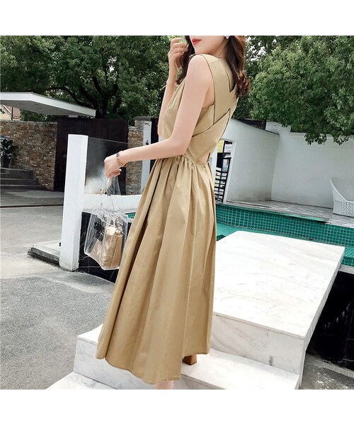 no brand（ノーブランド）の「バック クロス コットン フレア Aライン ワンピース・ブラック（ワンピース・レディース・その他）」の6枚目の写真