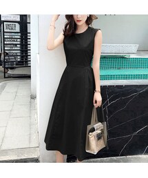 no brand | バック クロス コットン フレア Aライン ワンピース・ブラック(ワンピース)