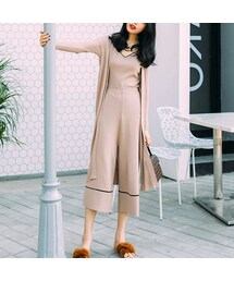 no brand | シンプルラインニットキャミセットアップ・ベージュ(ワンピース)