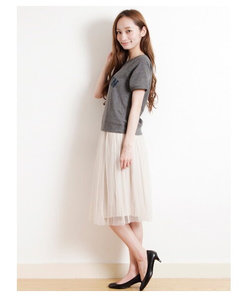 Green Parks fuuwa（グリーンパークスフーワ）の「・Uセット企画裏毛プルオーバー×チュールスカート（カットソー・レディース・杢ホワイト/杢グレー/チャコールグレー・F）」の5枚目の写真