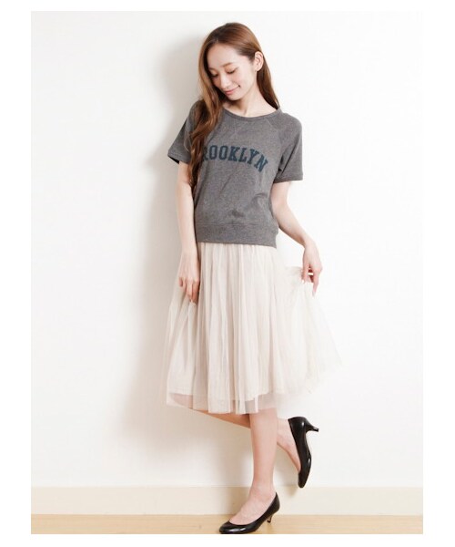 Green Parks fuuwa（グリーンパークスフーワ）の「・Uセット企画裏毛プルオーバー×チュールスカート（カットソー・レディース・杢ホワイト/杢グレー/チャコールグレー・F）」の4枚目の写真