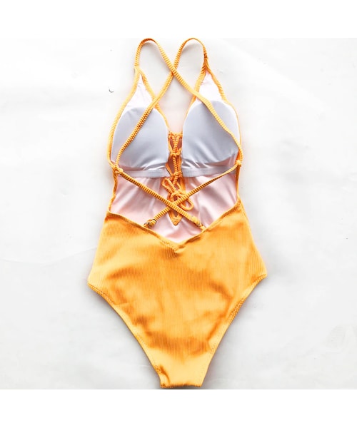 no brand(ノーブランド)の「ワンピース水着 レースアップ ホルターネック 背中開き セクシー フェミニン 水着 体型カバー リゾート 海 ビーチ ブルー イエロー(水着・レディース・その他)」の10枚目の写真