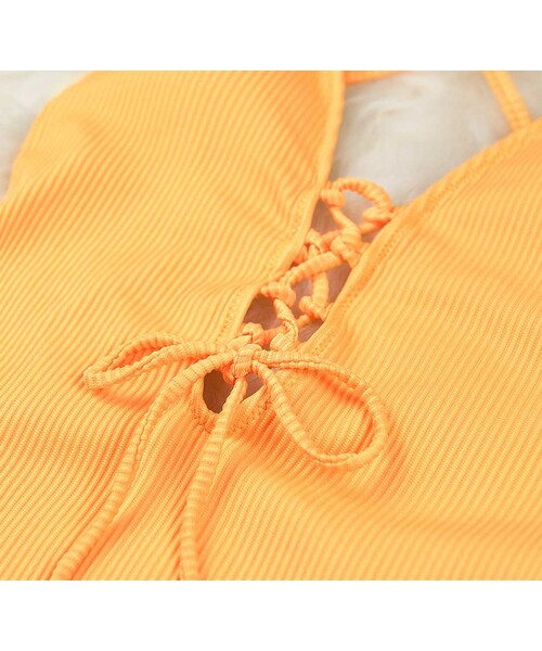 no brand(ノーブランド)の「ワンピース水着 レースアップ ホルターネック 背中開き セクシー フェミニン 水着 体型カバー リゾート 海 ビーチ ブルー イエロー(水着・レディース・その他)」の13枚目の写真