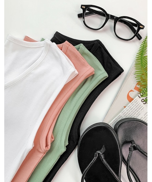 HOTPING（ホッピン）の「レーヨンミックススリーブレス（キャミソール・レディース・White/Green/Black/Pink・XS-S/M-L/XL-2XL）」の4枚目の写真