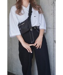 A.D.G | "NIKE" Line Rib&Swoosh Logo Super Big Polo Shirts(white)(ポロシャツ)