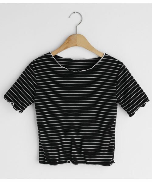 DHOLIC(ディーホリック)の「ウェーブボーダーTシャツ(Tシャツ/カットソー・レディース・ホワイト/グリーン/ブラック/ベージュ・FREE)」の2枚目の写真
