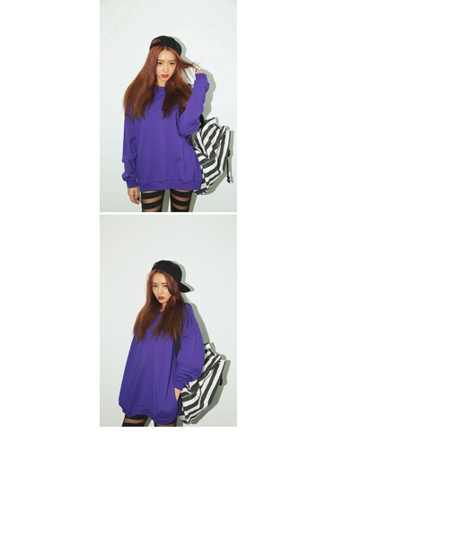 STYLENANDA（スタイルナンダ）の「カラフル無地ベーシックスウェットトレーナー（トップス・レディース・ネイビー/マスタード/オレンジ/ブラック/グリーン/パープル/メランジグレー/ワイン・フリーサイズ）」の11枚目の写真