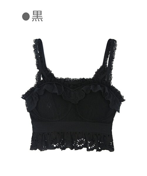 Bobon21（ボボンニジュウイチ）の「レースフリル付きランジェリービスチェ-全２色-（シャツ/ブラウス・レディース・ホワイト/ブラック・S/M/L）」の2枚目の写真