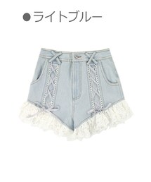 Bobon21 | レースアップ着痩せデニムショーパン-全２色-(デニムパンツ)
