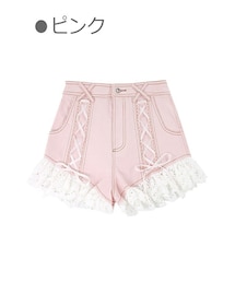 Bobon21 | レースアップ着痩せデニムショーパン-全２色-(デニムパンツ)