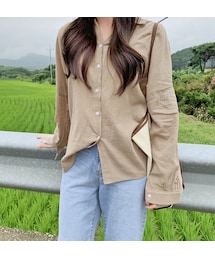 HOTPING | オーバーサイズアンバランスヘムリップルシャツ(シャツ/ブラウス)