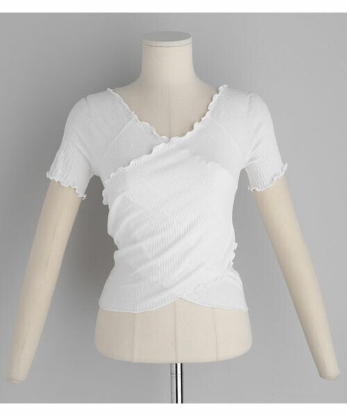 DHOLIC(ディーホリック)の「クロスリンクルウェーブTシャツ(Tシャツ/カットソー・レディース・ブラック/ベージュ/ホワイト・FREE)」の2枚目の写真