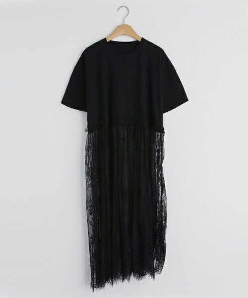 DHOLIC（ディーホリック）の「レースコントラストロングTシャツ（Tシャツ/カットソー・レディース・ホワイト/ブラック・FREE）」の2枚目の写真