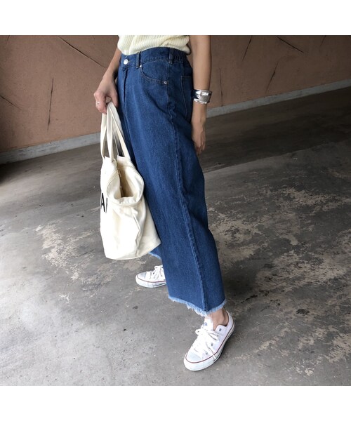 copine（コピン）の「楽な着心地ウエストゴム！裾カットオフデザインワイドデニムパンツ【クリックポスト対象商品】（デニムパンツ・レディース・その他）」の6枚目の写真