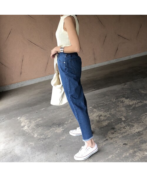 copine（コピン）の「楽な着心地ウエストゴム！裾カットオフデザインワイドデニムパンツ【クリックポスト対象商品】（デニムパンツ・レディース・その他）」の3枚目の写真