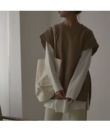 Lavish Gate | tops-04044　日本製　２way サーマル ベスト　ブラウン　モカ(ベスト)