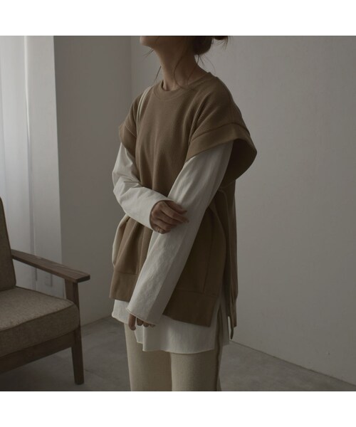 Lavish Gate（ラヴィッシュゲート）の「tops-04044　日本製　２way サーマル ベスト　ブラウン　モカ（ベスト・レディース・その他）」の2枚目の写真