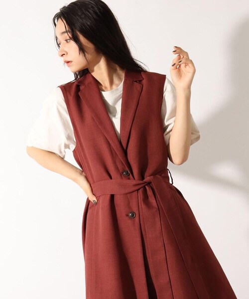 OZOC（オゾック）の「[洗える]ロングジレ（トップス・レディース・ナチュラル(050)/ブラウン(042)/モデル情報:身長158cm 着用サイズ38(M)・38(M)）」の7枚目の写真