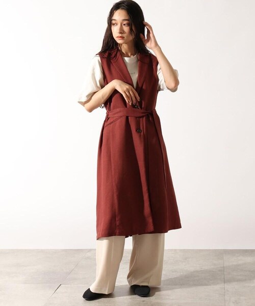 OZOC（オゾック）の「[洗える]ロングジレ（トップス・レディース・ナチュラル(050)/ブラウン(042)/モデル情報:身長158cm 着用サイズ38(M)・38(M)）」の16枚目の写真