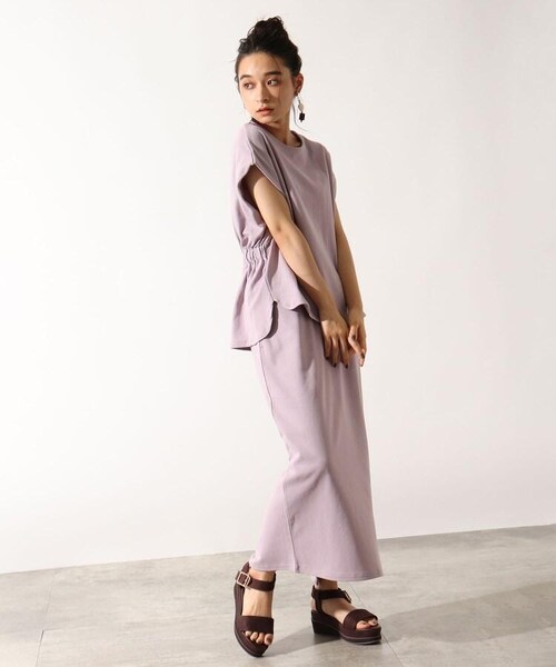 OZOC（オゾック）の「[洗える]ロングナロースカート（スカート・レディース・ナチュラル(050)/ベージュ(052)/ライトパープル(081)/モデル情報:身長157cm 着用サイズ38(M)・38(M)）」の16枚目の写真