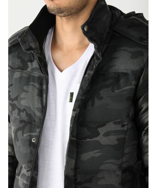 AKM 袖レザーカモフラダウンジャケット L AKM - akm ダウンジャケット