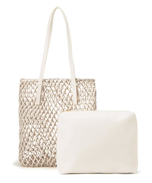 GRL（グレイル）の「ポーチ付きフィッシュネットトートバッグ（トートバッグ・レディース・グリーン/アイボリー/ピンク・F）」の2枚目の写真