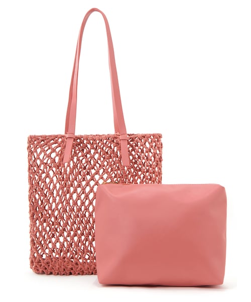 GRL（グレイル）の「ポーチ付きフィッシュネットトートバッグ（トートバッグ・レディース・グリーン/アイボリー/ピンク・F）」の3枚目の写真