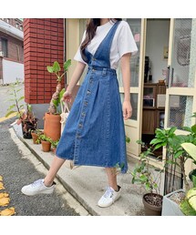 HOTPING | ウエストバックゴムデニムサロペットワンピース(サロペット/オーバーオール)