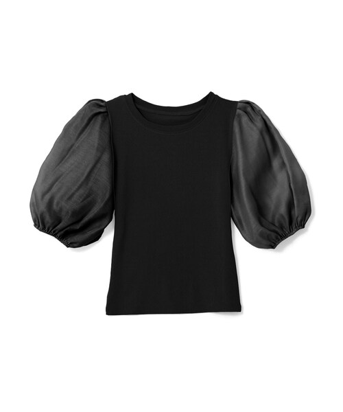 GRL（グレイル）の「パフスリーブ切替えデザイントップス（Tシャツ/カットソー・レディース・オフホワイト/ブラック・M）」の2枚目の写真