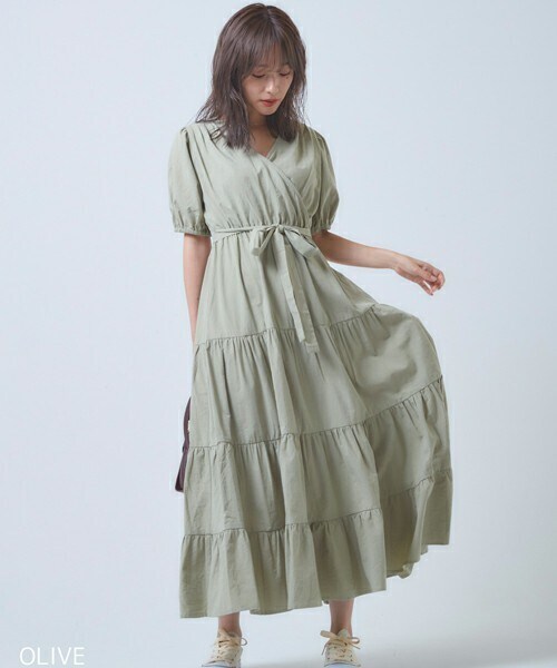 N WITH.（エヌウィズ）の「ティアードカシュクールワンピース（ワンピース・レディース・ブラウン/グリーン/ホワイト・M）」の3枚目の写真