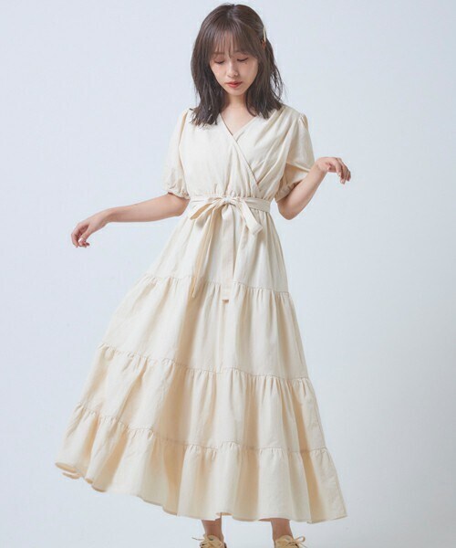 N WITH.（エヌウィズ）の「ティアードカシュクールワンピース（ワンピース・レディース・ブラウン/グリーン/ホワイト・M）」の2枚目の写真