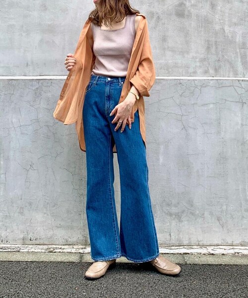 OZOC（オゾック）の「[洗える]オーガニックコットンフレアデニムパンツ（パンツ・レディース・ライトブルー(091)/ネイビー(093)/モデル情報:身長160cm 着用サイズ38(M)/モデル情報:身長167cm 着用サイズ38(M)/モデル情報:身長163cm 着用サイズ38(M)/モデル情報:身長168cm 着用サイズ38(M)・38(M)/40(L)）」の19枚目の写真
