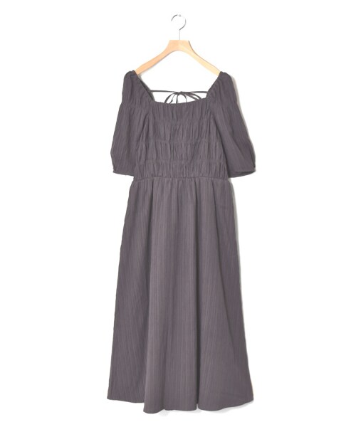 w closet(ダブルクローゼット)の「シャーリングワンピース(ワンピース/ドレス・レディース・Dネイビー/ブルー/ヒョウ柄ブラック/グレー/無地ブラック・FREE/M/L)」の3枚目の写真
