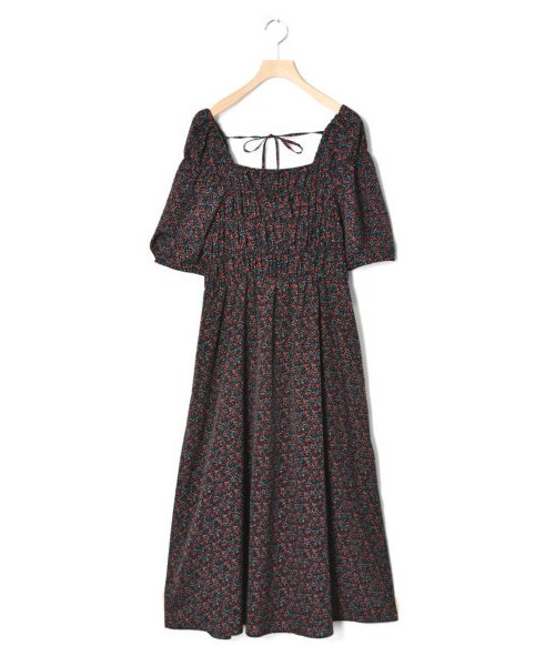 w closet(ダブルクローゼット)の「シャーリングワンピース(ワンピース/ドレス・レディース・Dネイビー/ブルー/ヒョウ柄ブラック/グレー/無地ブラック・FREE/M/L)」の4枚目の写真