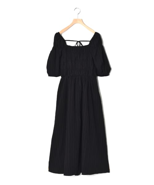 w closet(ダブルクローゼット)の「シャーリングワンピース(ワンピース/ドレス・レディース・Dネイビー/ブルー/ヒョウ柄ブラック/グレー/無地ブラック・FREE/M/L)」の2枚目の写真