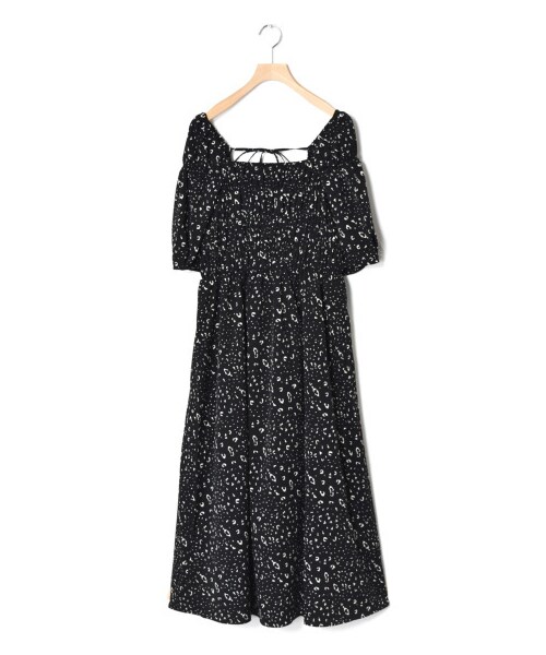 w closet(ダブルクローゼット)の「シャーリングワンピース(ワンピース/ドレス・レディース・Dネイビー/ブルー/ヒョウ柄ブラック/グレー/無地ブラック・FREE/M/L)」の1枚目の写真